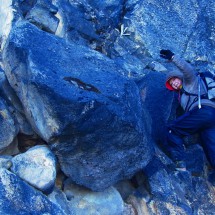 Climbing in the wall to the glacier
